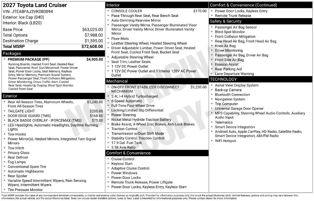 New 2027 Toyota Land Cruiser w/ Premium Package AWD/4WD image 4