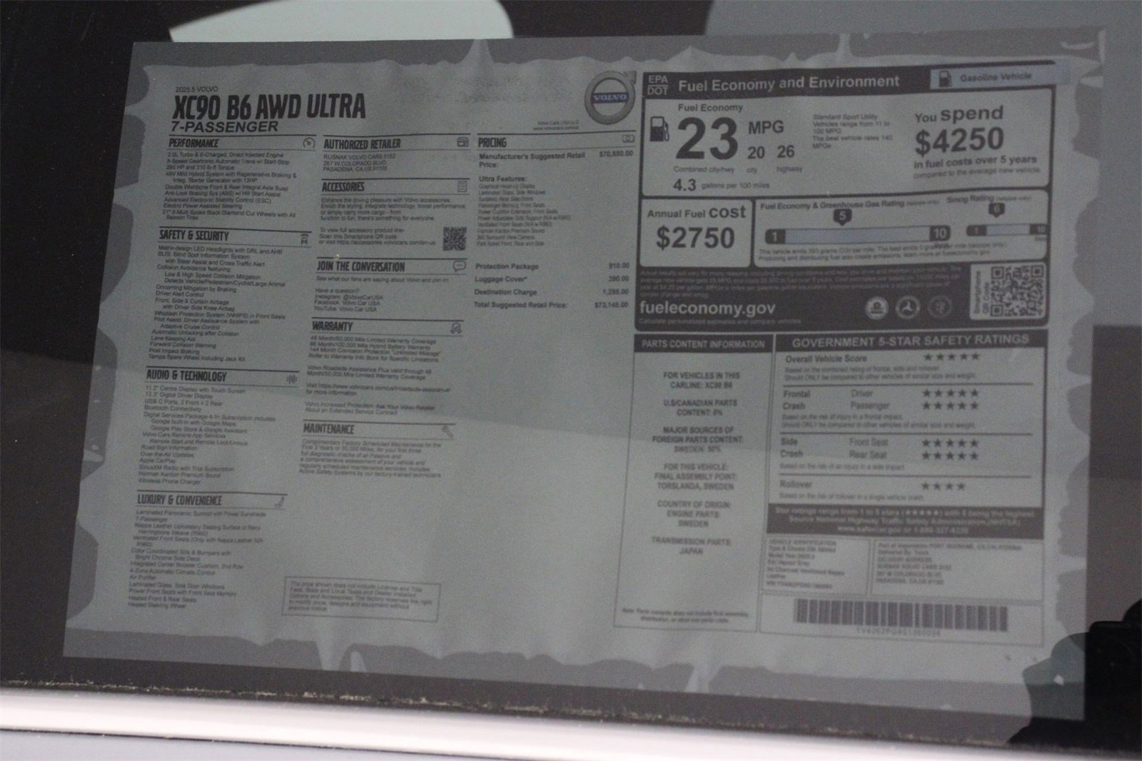 New 2025 Volvo XC90 B6 Ultra w/ Protection Package Premier image 18