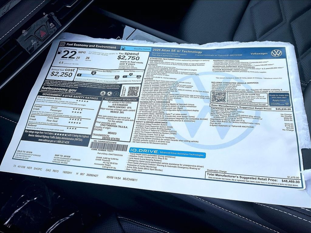 New 2026 Volkswagen Atlas SE AWD/4WD image 16
