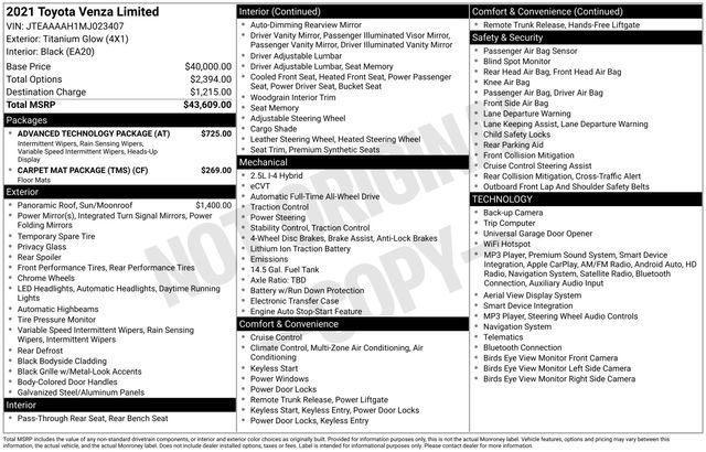 Used 2021 Toyota Venza Limited w/ Advanced Technology Package AWD/4WD image 23