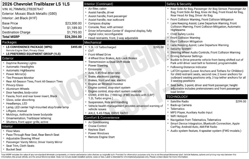 New 2026 Chevrolet TrailBlazer LS w/ LS Convenience Package FWD image 23