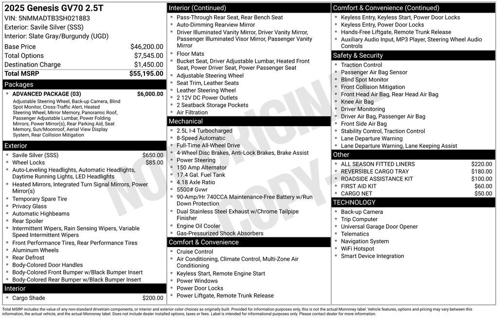Certified 2025 Genesis GV70 2.5T w/ Advanced Package AWD/4WD image 2