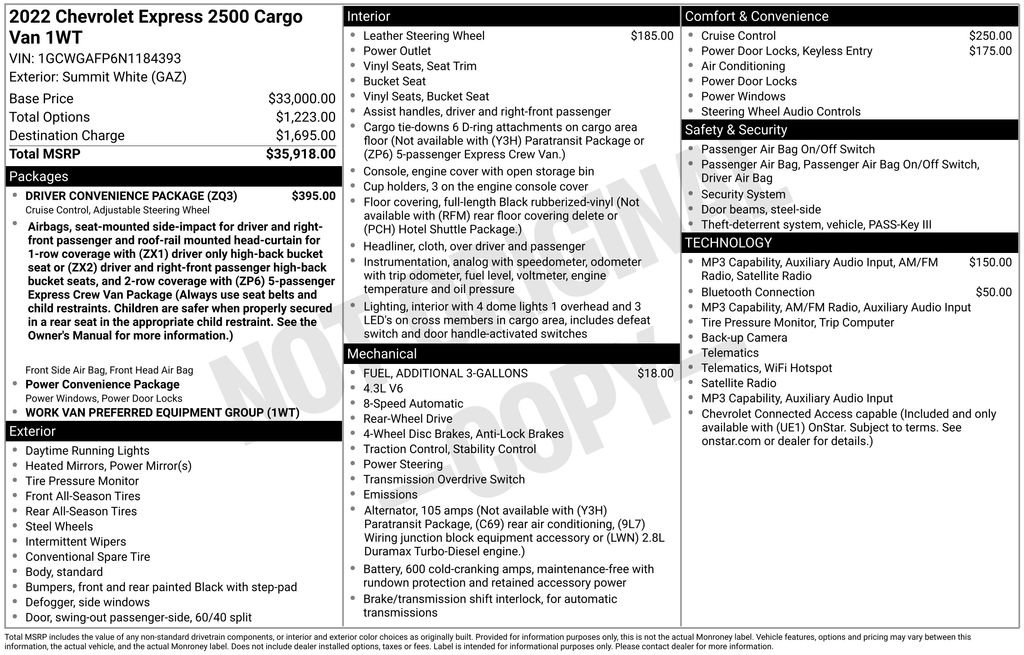 Used 2022 Chevrolet Express 2500 w/ Driver Convenience Package RWD image 6