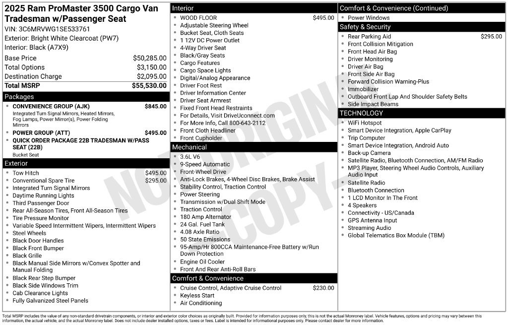 New 2025 RAM ProMaster 3500 w/ Convenience Group FWD image 10