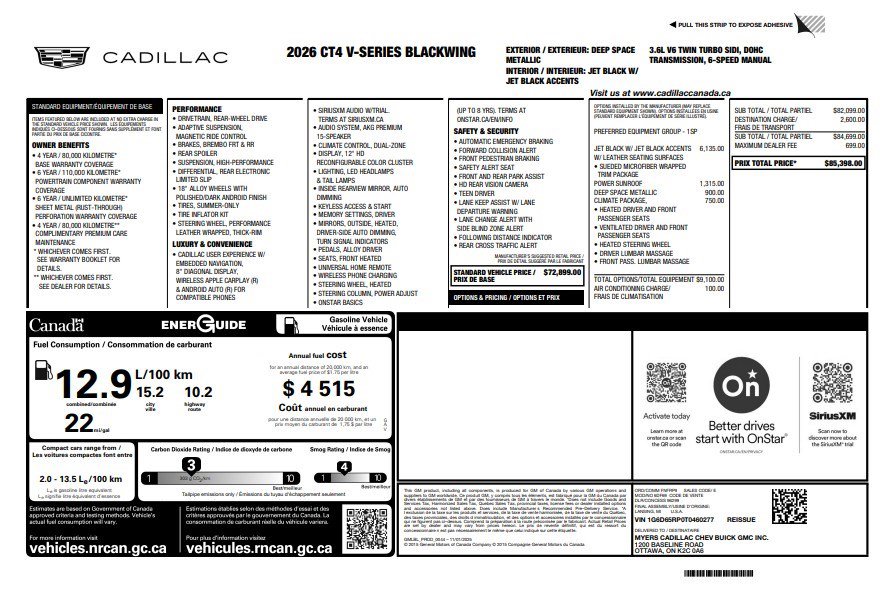 Certified 2026 Cadillac CT4 V Blackwing w/ Climate Package image 35