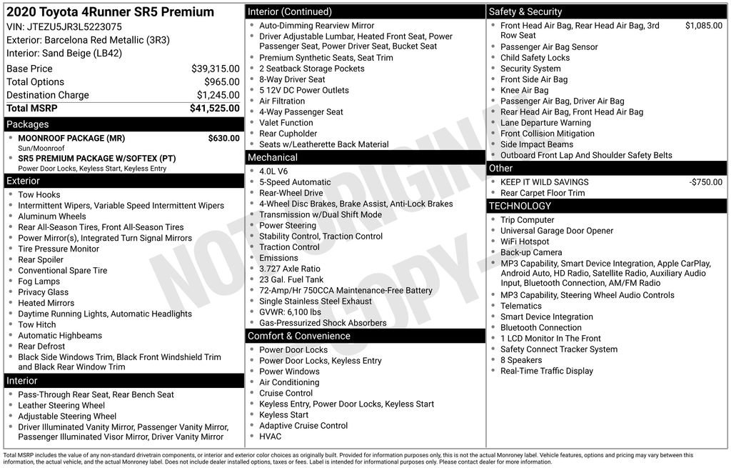 Used 2020 Toyota 4Runner SR5 Premium w/ Moonroof Package RWD image 7
