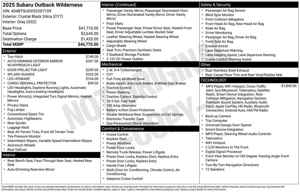 Used 2025 Subaru Outback Wilderness AWD/4WD image 3