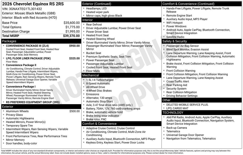 New 2026 Chevrolet Equinox RS w/ Convenience Package III AWD/4WD image 10