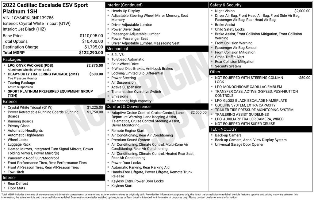Used 2022 Cadillac Escalade ESV Sport Platinum w/ LPO, ONYX Package AWD/4WD image 42