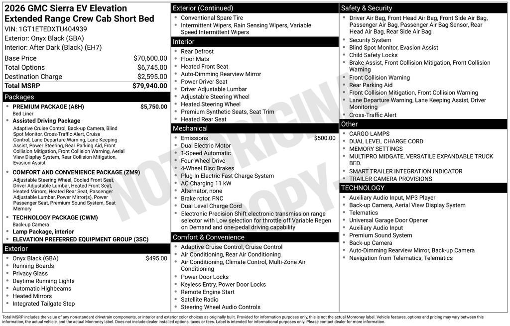 New 2026 GMC Sierra EV Elevation w/ Premium Package AWD/4WD image 38