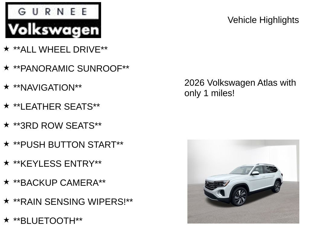 New 2026 Volkswagen Atlas SEL AWD/4WD image 7