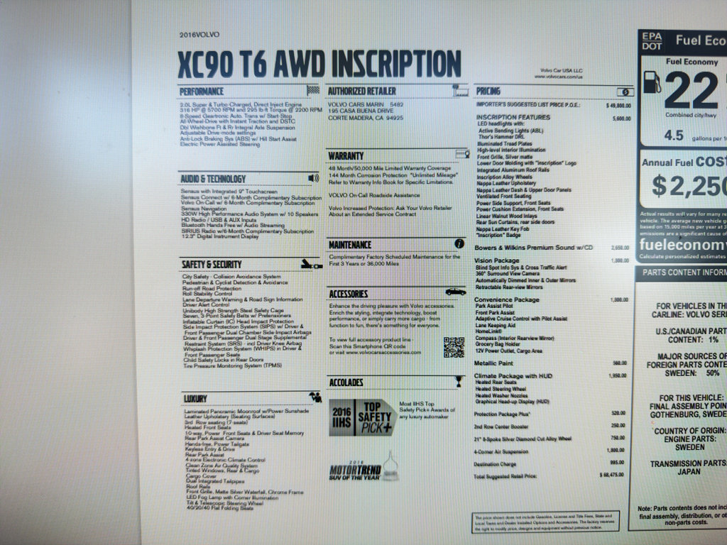 Used 2016 Volvo XC90 T6 Inscription w/ Vision Package image 26