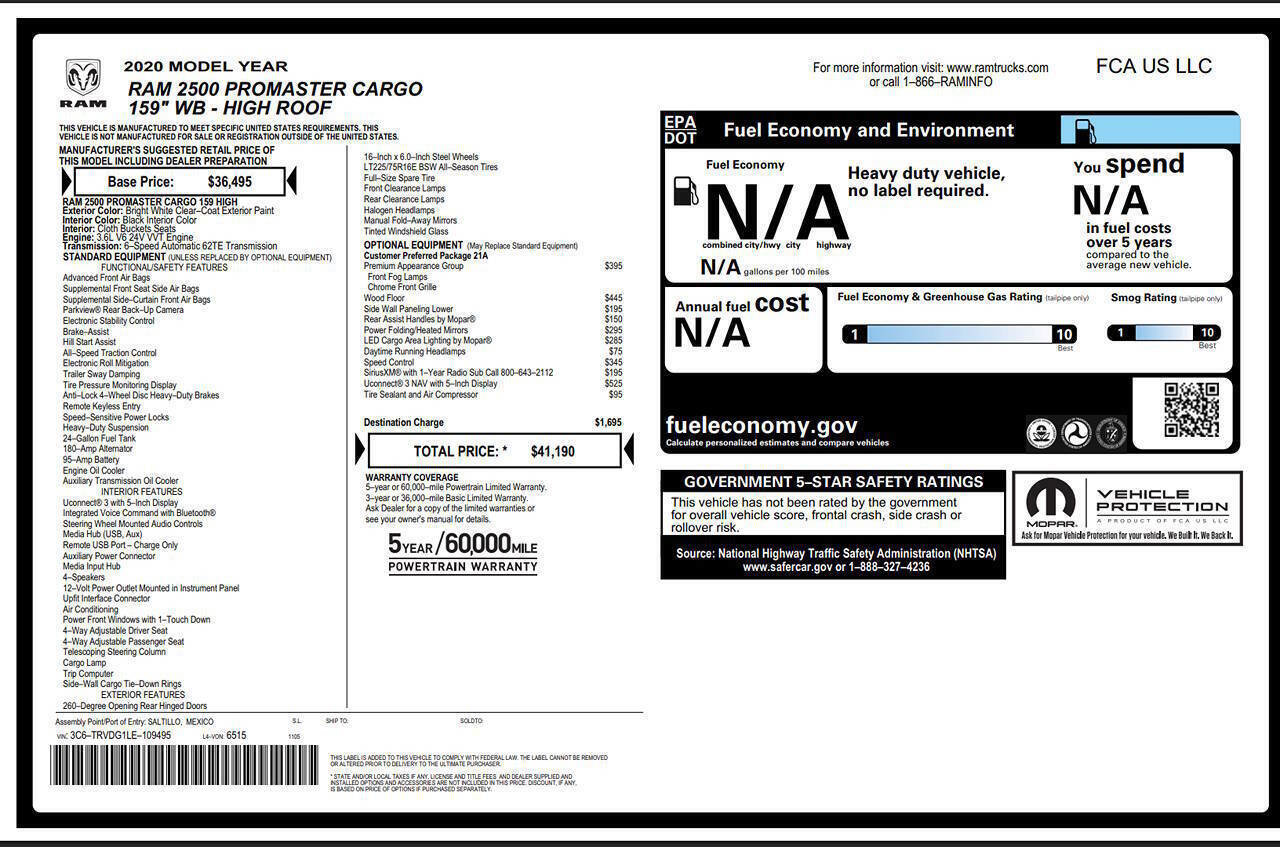 Used 2020 RAM ProMaster 2500 w/ Premium Appearance Group image 7