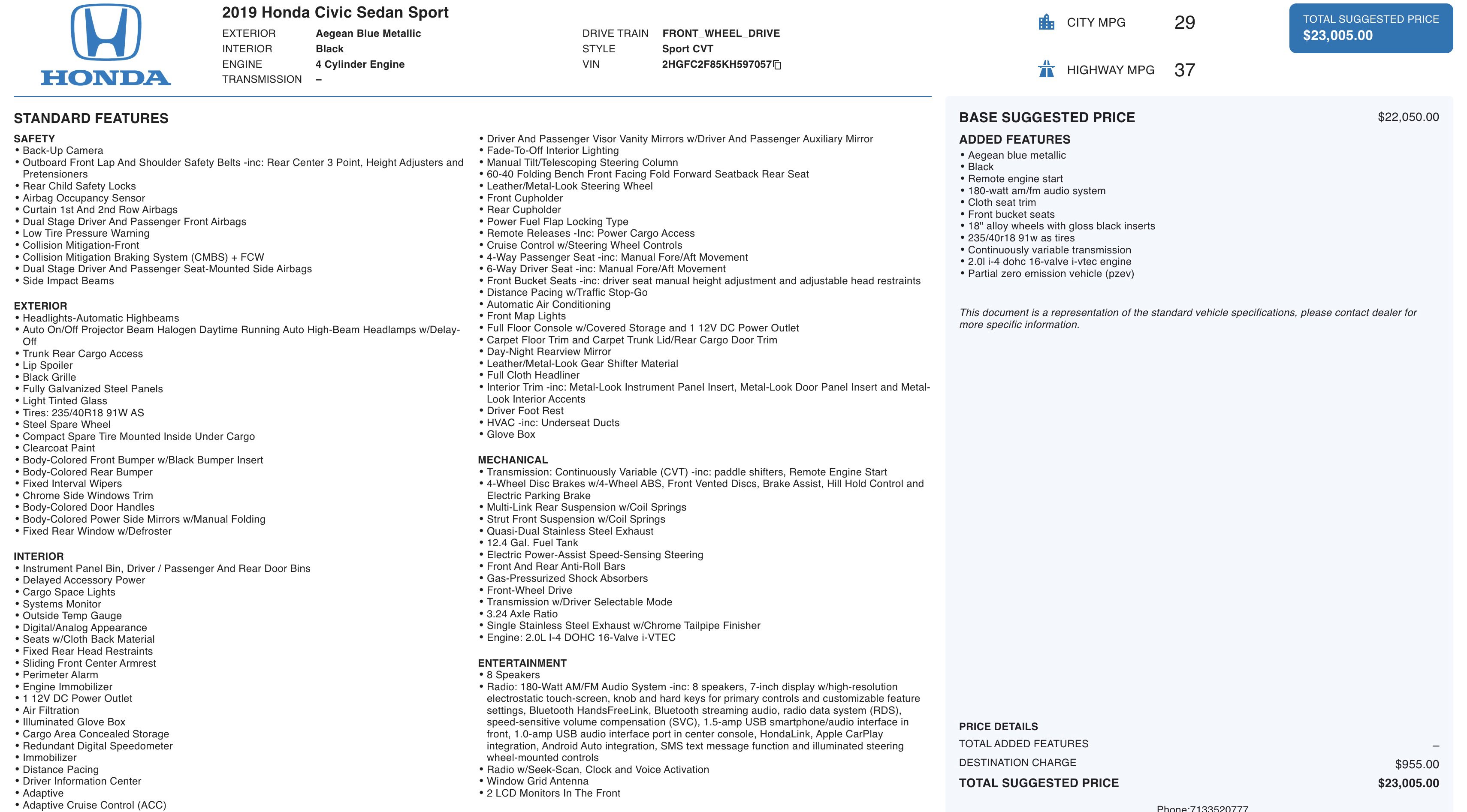 Used 2019 Honda Civic Sport image 3