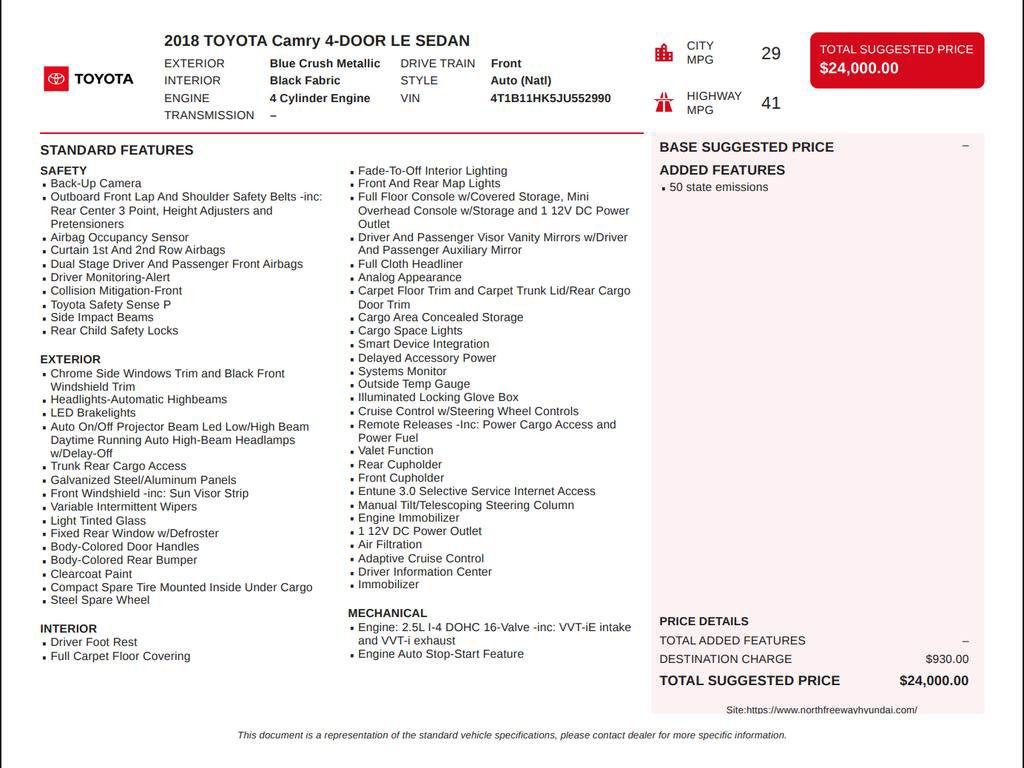 Used 2018 Toyota Camry LE image 3
