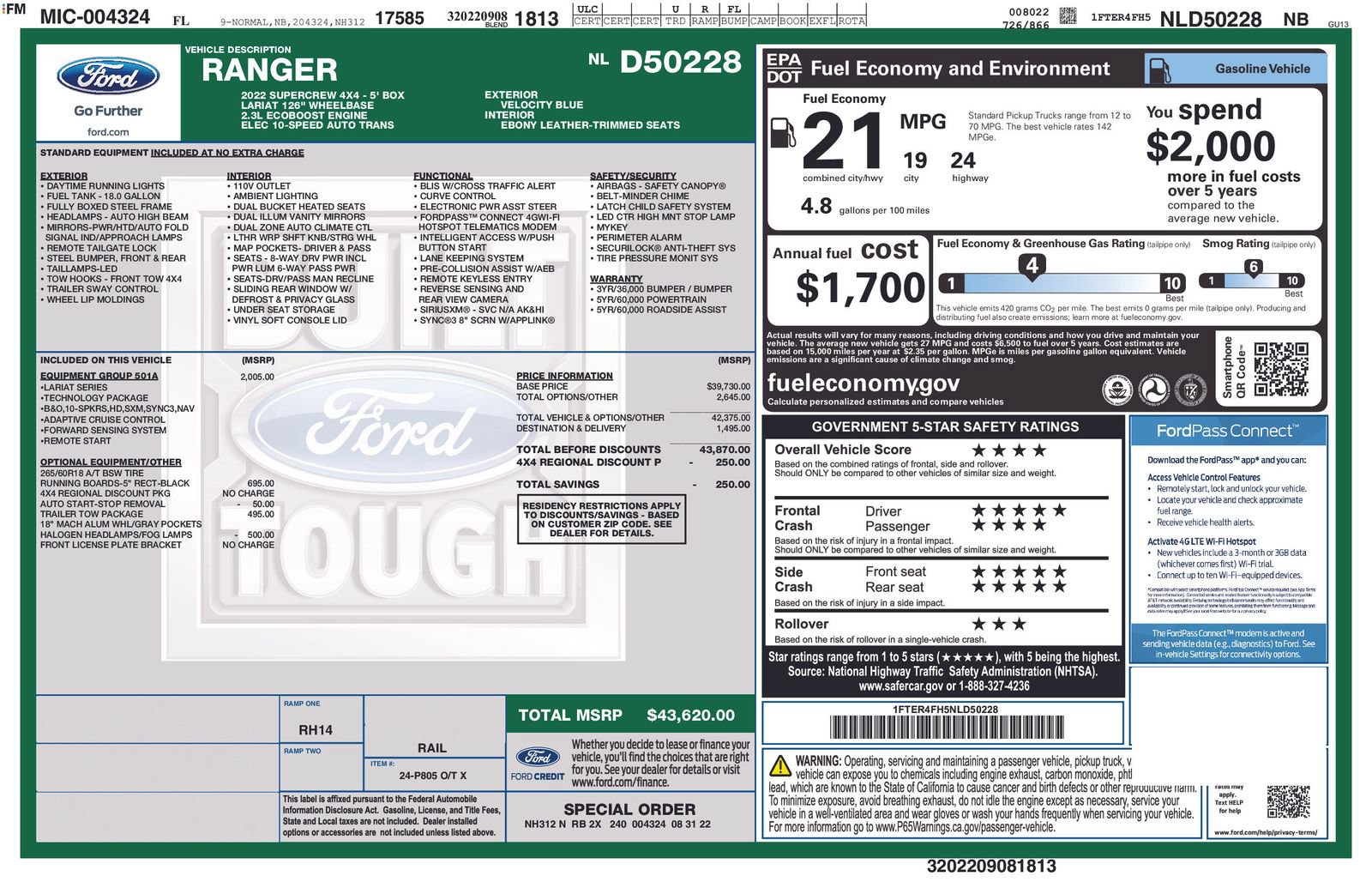 Used 2022 Ford Ranger Lariat w/ Equipment Group 501A High AWD/4WD image 34