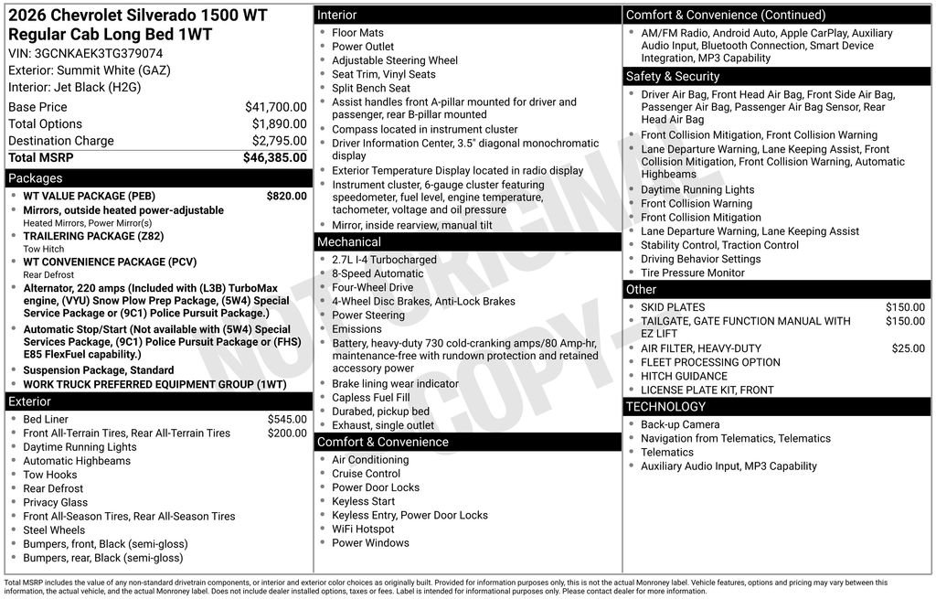 New 2026 Chevrolet Silverado 1500 W/T w/ WT Value Package AWD/4WD image 5