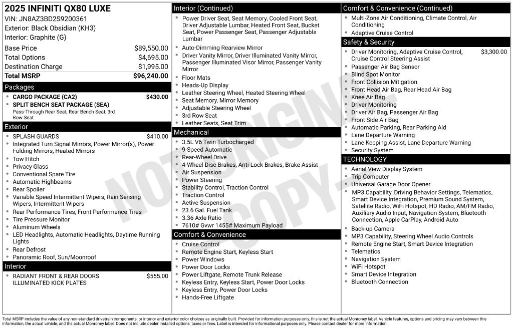 Certified 2025 INFINITI QX80 Luxe w/ Cargo Package RWD image 4
