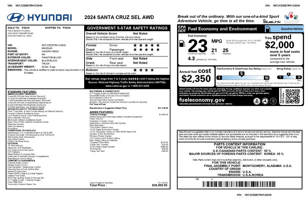 Used 2024 Hyundai Santa Cruz SEL w/ Activity Package AWD/4WD image 6