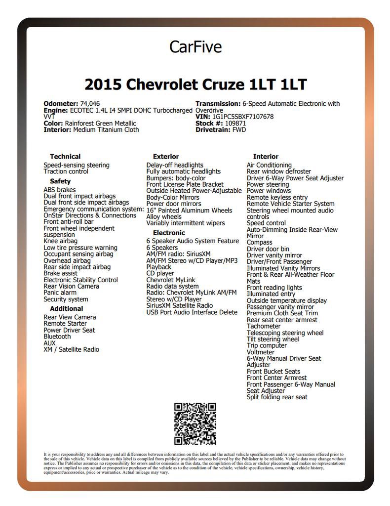 Used 2015 Chevrolet Cruze LT image 34
