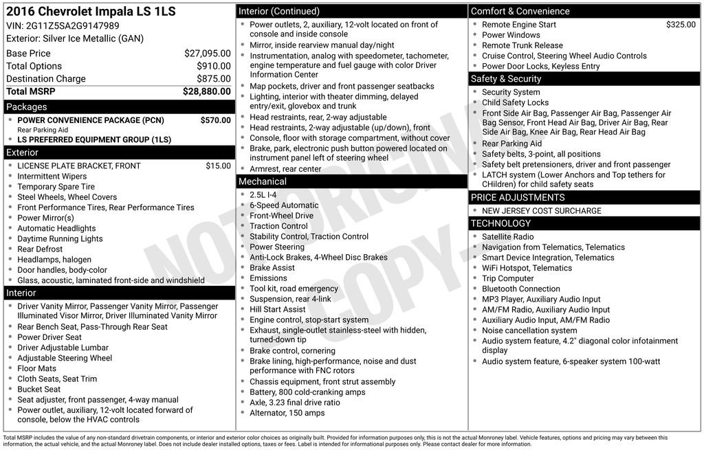 Used 2016 Chevrolet Impala LS w/ Power Convenience Package image 17