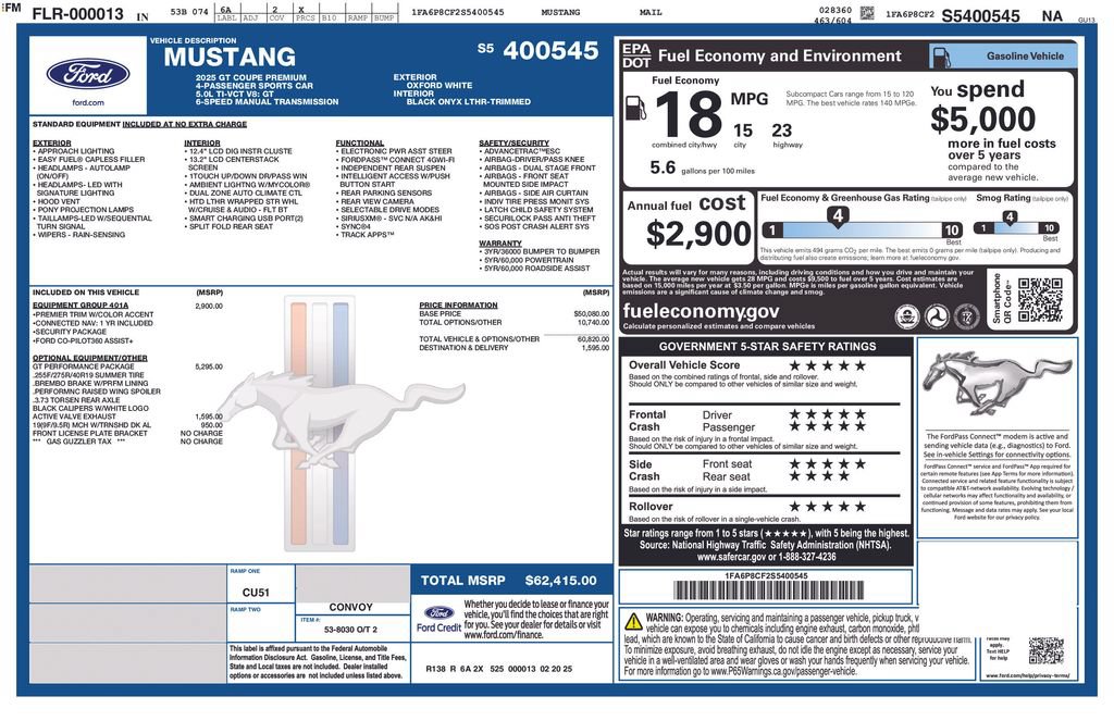 New 2025 Ford Mustang GT Premium w/ GT Performance Package RWD image 22