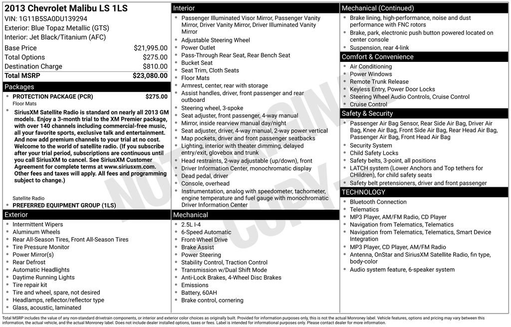 Used 2013 Chevrolet Malibu LS w/ Protection Package FWD image 2