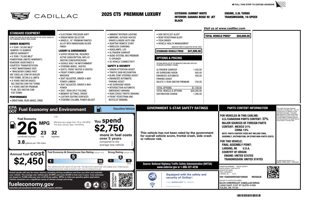Used 2025 Cadillac CT5 Premium Luxury w/ Sun And Sound Package RWD image 3