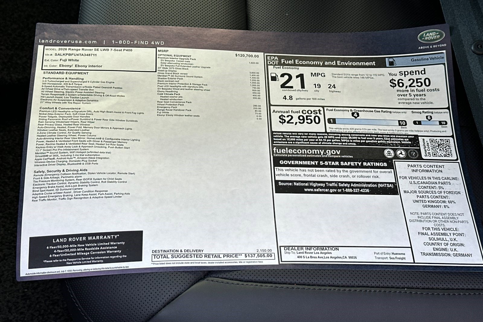 New 2026 Land Rover Range Rover Long Wheelbase SE image 29