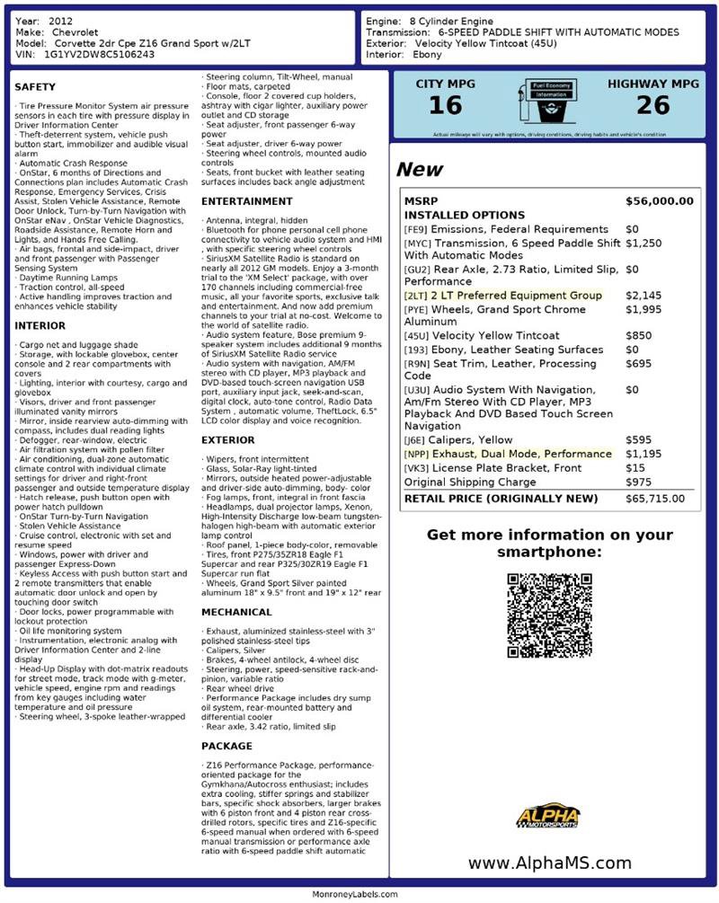 Used 2012 Chevrolet Corvette Grand Sport w/ 2LT Preferred Equipment Group image 3