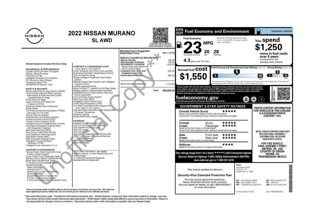 Used 2022 Nissan Murano SL w/ SL Moonroof Package image 3