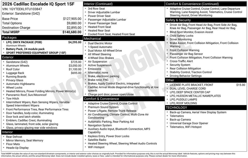 New 2026 Cadillac Escalade IQ Sport 1 w/ LPO, ONYX Package AWD/4WD image 46
