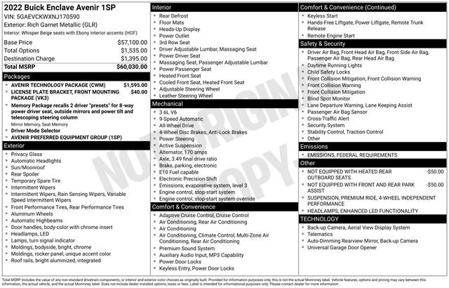 Used 2022 Buick Enclave Avenir w/ Avenir Technology Package image 38