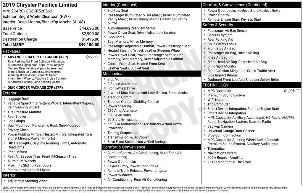 Used 2019 Chrysler Pacifica Limited w/ Advanced Safetytec Group FWD image 35