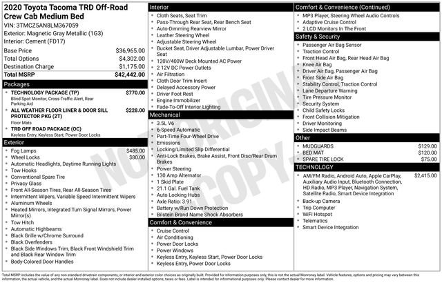 Used 2020 Toyota Tacoma TRD Off-Road w/ Technology Package image 16