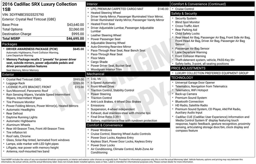 Used 2016 Cadillac SRX Luxury w/ Driver Awareness Package FWD image 44