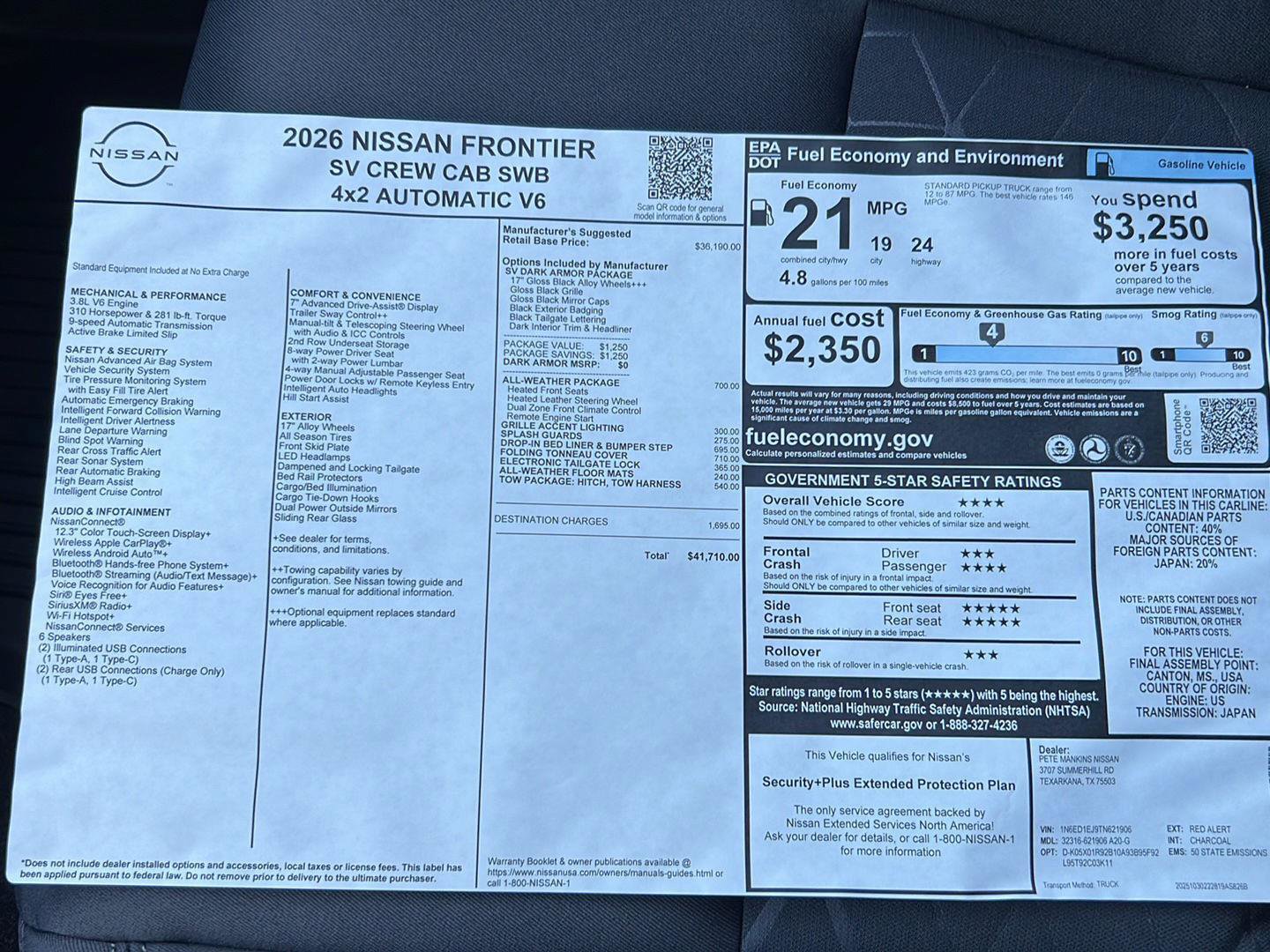 New 2026 Nissan Frontier SV w/ All-Weather Content Package image 31