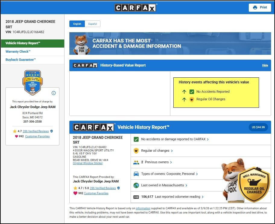 Used 2018 Jeep Grand Cherokee SRT w/ Trailer Tow Group IV image 11