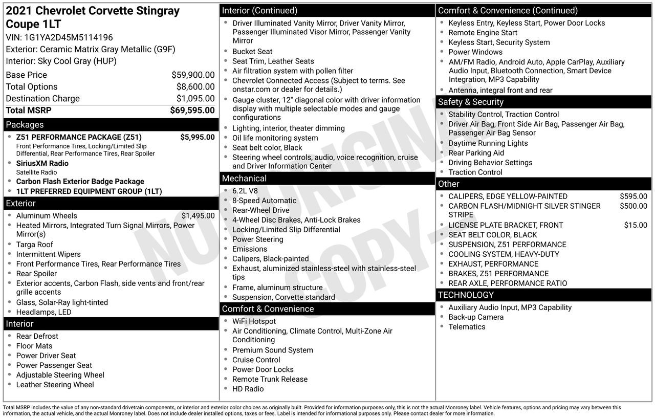 Used 2021 Chevrolet Corvette Stingray Coupe w/ Z51 Performance Package RWD image 33