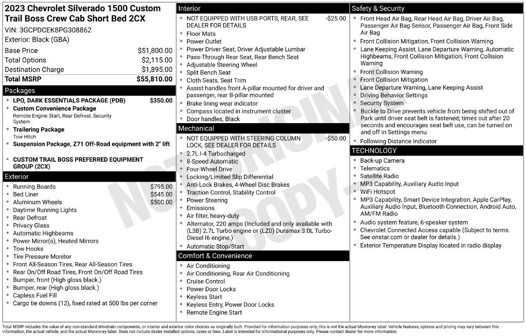 Used 2023 Chevrolet Silverado 1500 Custom Trail Boss w/ LPO, Dark Essentials Package AWD/4WD image 40