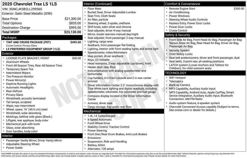Used 2020 Chevrolet Trax LS w/ Tint and Cruise Package FWD image 37