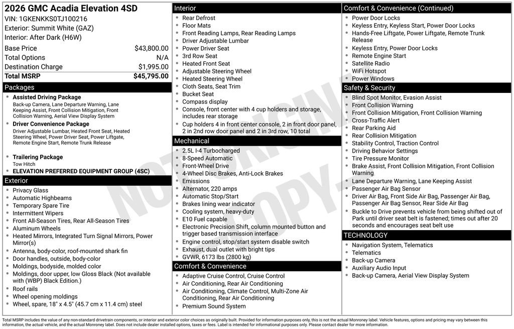 New 2026 GMC Acadia Elevation FWD image 4