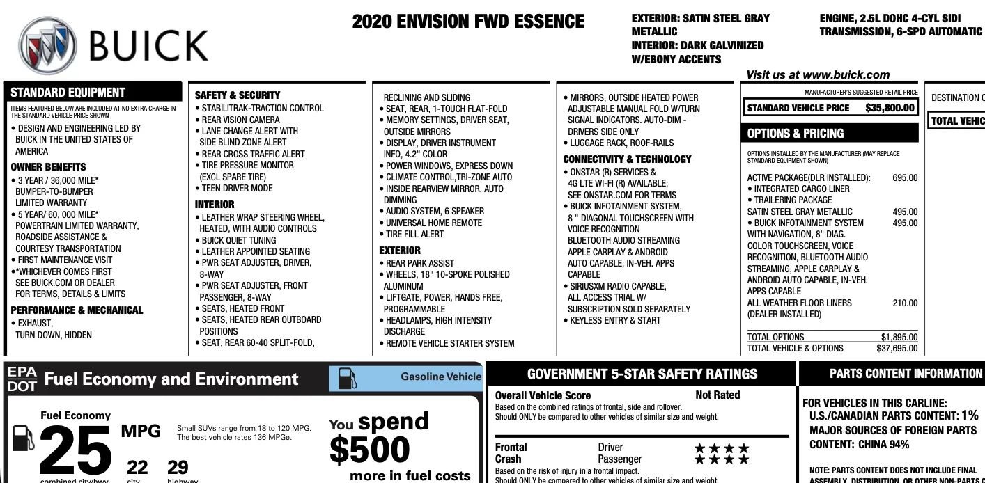 Used 2020 Buick Envision Essence w/ LPO, Active Package image 2