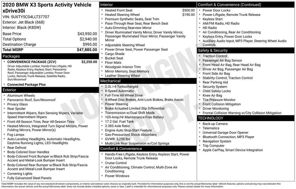 Used 2020 BMW X3 xDrive30i w/ Convenience Package image 30