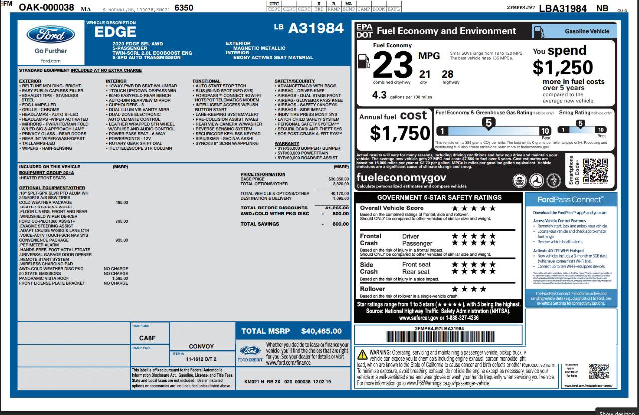 Used 2020 Ford Edge SEL w/ Convenience Package AWD/4WD image 11