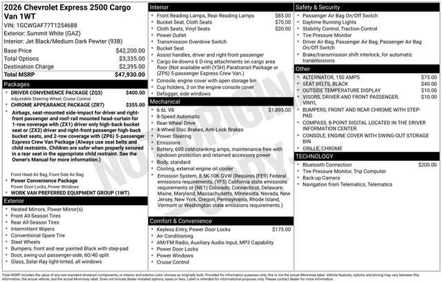 New 2026 Chevrolet Express 2500 w/ Driver Convenience Package RWD image 31