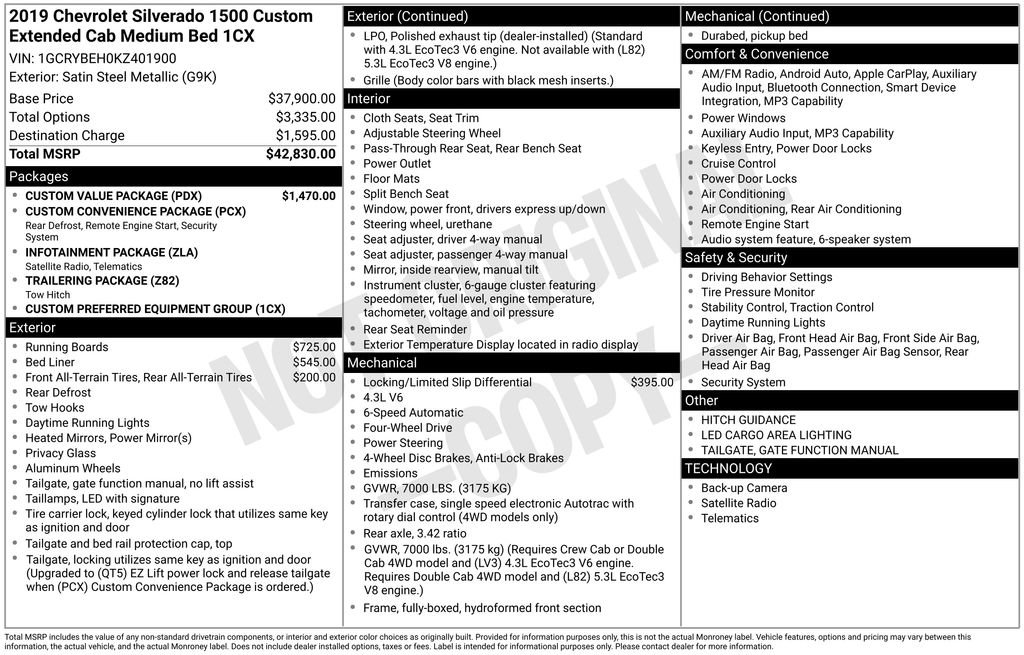 Used 2019 Chevrolet Silverado 1500 Custom w/ Custom Value Package AWD/4WD image 2