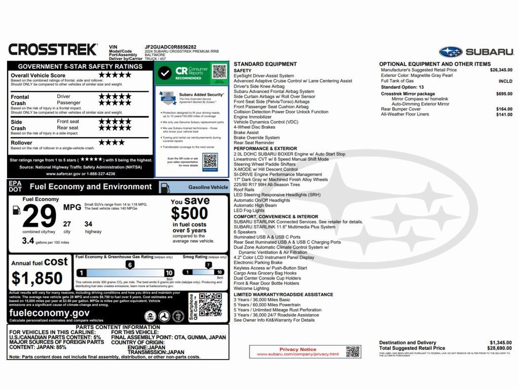 Used 2024 Subaru Crosstrek 2.0i Premium w/ Crosstrek Mirror Package image 2