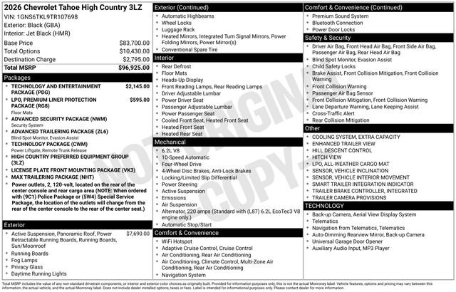 New 2026 Chevrolet Tahoe High Country AWD/4WD image 16