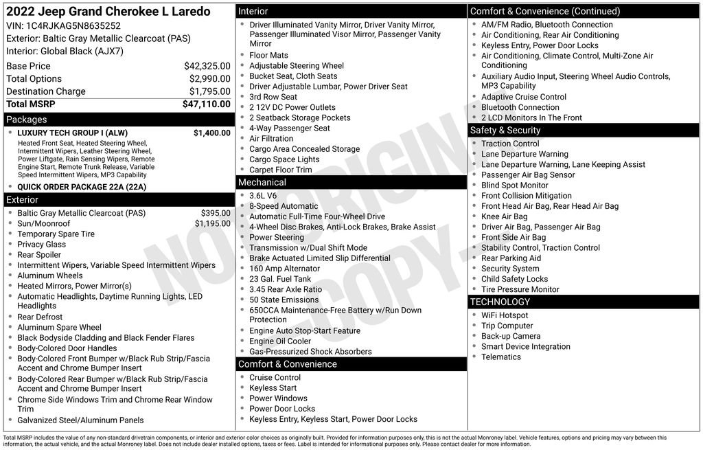 Used 2022 Jeep Grand Cherokee L Laredo w/ Luxury Tech Group I image 3